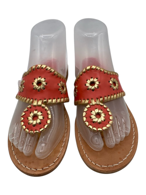 Jack Rogers Shoe Size 7 Orange & Gold Leather Upper Metallic Detail Sandals Orange & Gold / 7