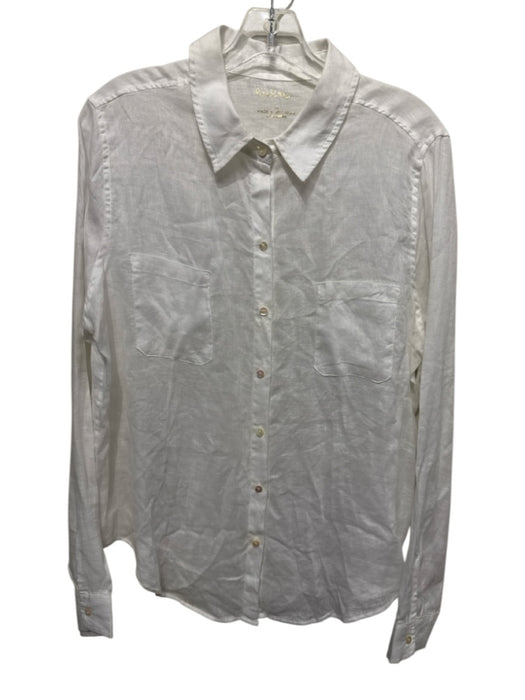 Lilly Pulitzer Size L White Linen Long Sleeve Buttons Collar Blouse Top White / L