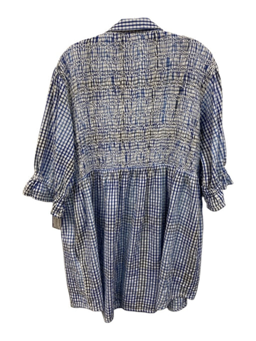 Free People Size M Blue & White Cotton Collar Neck Front Buttons plaid Dress Blue & White / M