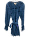 Cleobella Size M Blue Cotton Ruffle Neck Front Buttons Eyelet Detail Dress Blue / M