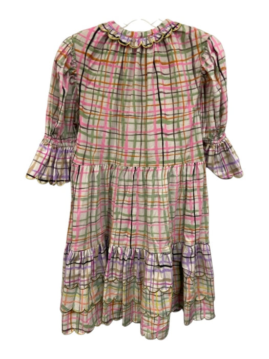 Celia Size L White, Pink & Multi Cotton V Neck Front Tie Ruffle Detail Dress White, Pink & Multi / L