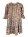 Celia Size L White, Pink & Multi Cotton V Neck Front Tie Ruffle Detail Dress White, Pink & Multi / L