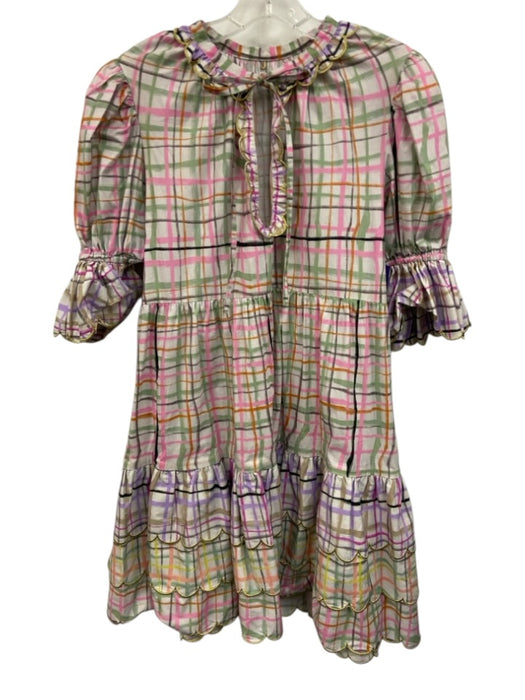 Celia Size L White, Pink & Multi Cotton V Neck Front Tie Ruffle Detail Dress White, Pink & Multi / L