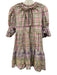 Celia Size L White, Pink & Multi Cotton V Neck Front Tie Ruffle Detail Dress White, Pink & Multi / L