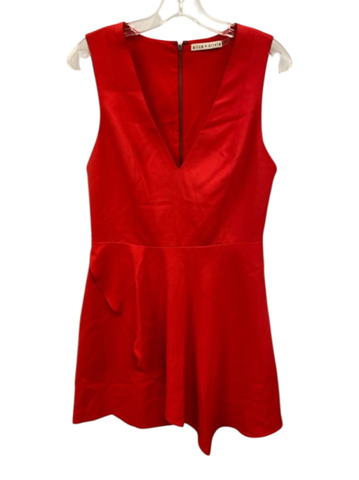 Alice & Olivia Size 8 Red Polyester Sleeveless V Neck Back Zip Fold Over Dress Red / 8