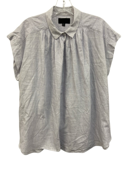 Nili Lotan Size S White & Blue Cotton Collar Neck Front Buttons Short Sleeve Top White & Blue / S
