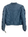 Free People Size S Blue Cotton Quilted Leaves Collarless Button Front Jacket Blue / S
