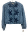 Free People Size S Blue Cotton Quilted Leaves Collarless Button Front Jacket Blue / S