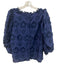 Farm Rio Size L Dark Blue Cotton Embroidered stars Long Sleeve Puff Shoulder Top Dark Blue / L