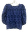 Farm Rio Size L Dark Blue Cotton Embroidered stars Long Sleeve Puff Shoulder Top Dark Blue / L