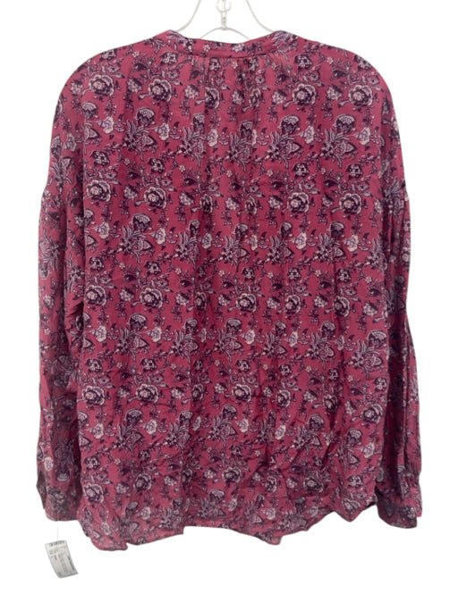 XiRENA Size L Pink & Purple Cotton & Silk Block Printed Floral V Neck Top Pink & Purple / L