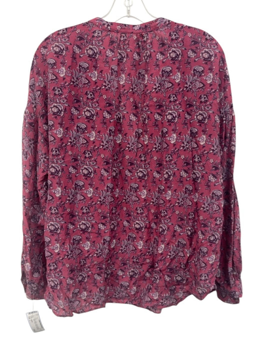 XiRENA Size L Pink & Purple Cotton & Silk Block Printed Floral V Neck Top Pink & Purple / L