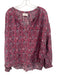 XiRENA Size L Pink & Purple Cotton & Silk Block Printed Floral V Neck Top Pink & Purple / L