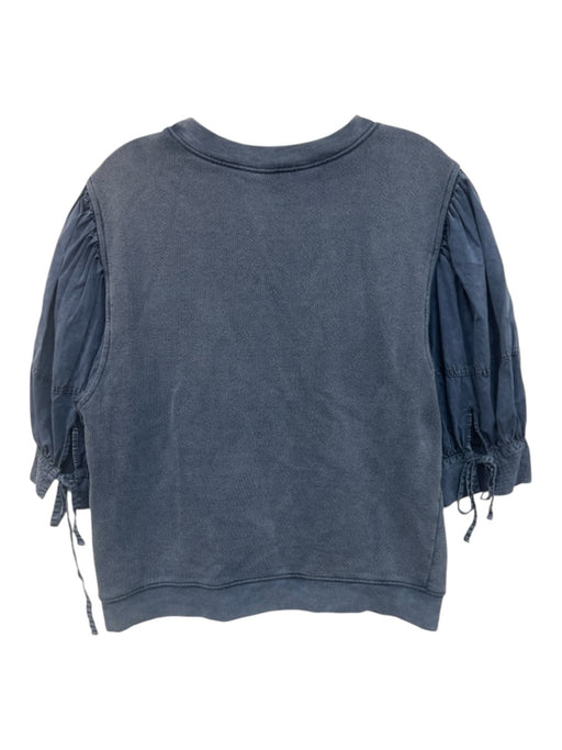 Ulla Johnson Size XL Blue Cotton Crew Neck Puff Sleeve Sweatshirt Top Blue / XL