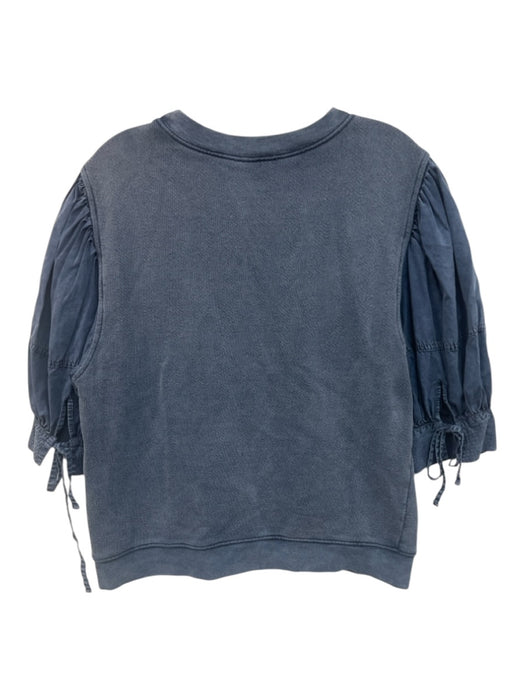 Ulla Johnson Size XL Blue Cotton Crew Neck Puff Sleeve Sweatshirt Top Blue / XL