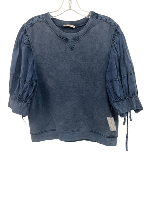 Ulla Johnson Size XL Blue Cotton Crew Neck Puff Sleeve Sweatshirt Top Blue / XL