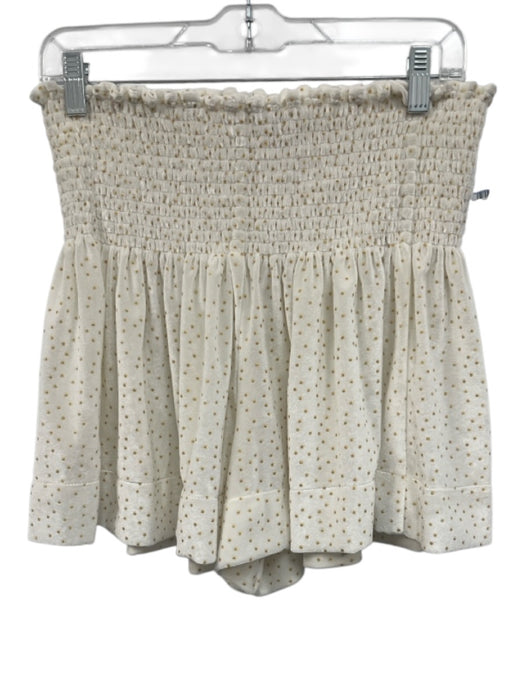 Koch Size M White & Gold Polyester Velvet Dotted Shirred Flowy Shorts White & Gold / M