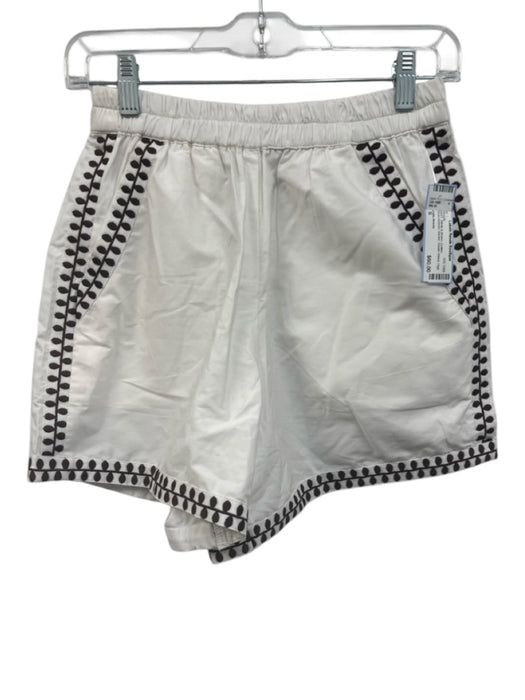 Julia Amory Size S White & Brown Cotton Embroidered Border Elastic Waist Shorts White & Brown / S