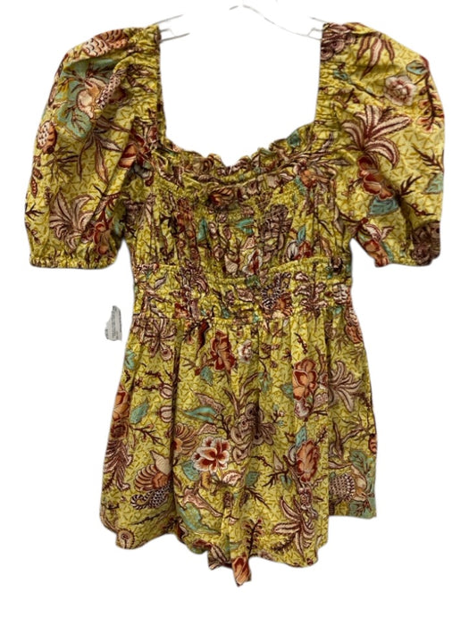 Ulla Johnson Size 6 yellow, red, green Cotton Drawstring Waist Shirred Romper yellow, red, green / 6
