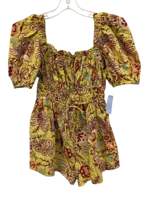 Ulla Johnson Size 6 yellow, red, green Cotton Drawstring Waist Shirred Romper yellow, red, green / 6
