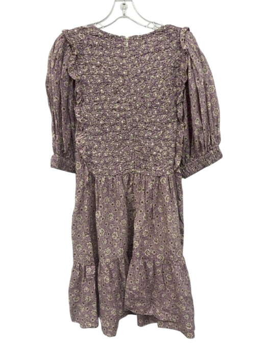 Sea New York Size L Purple & Cream Cotton shired bodice Floral Ruffle Dress Purple & Cream / L