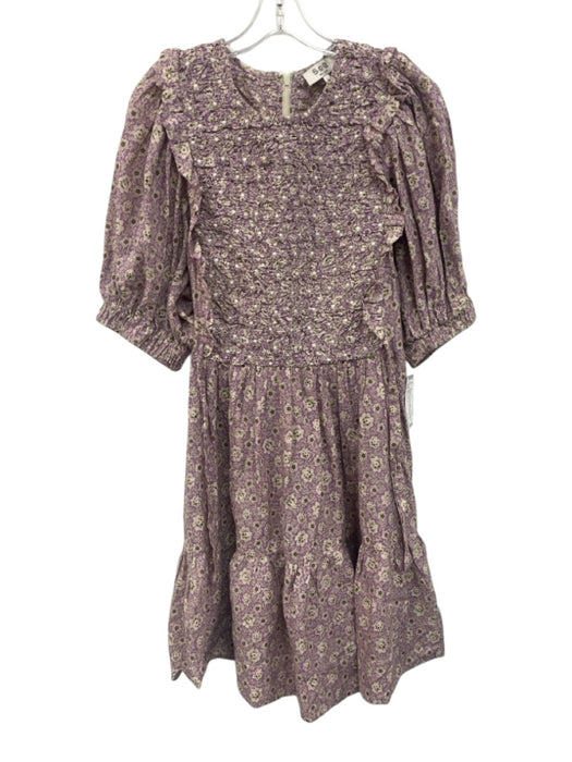 Sea New York Size L Purple & Cream Cotton shired bodice Floral Ruffle Dress Purple & Cream / L