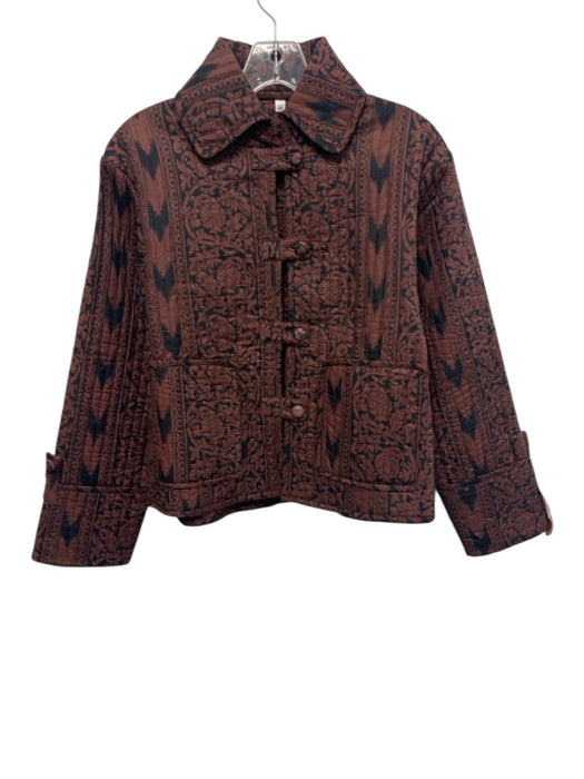 Julia Amory Size M Brown & Black Cotton Quilted Abstract Print Buttons Jacket Brown & Black / M