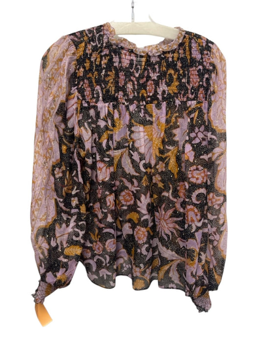 Ulla Johnson Size 10 Purple, Orange, Black Silk & Lurex Long puff sleeve Top Purple, Orange, Black / 10
