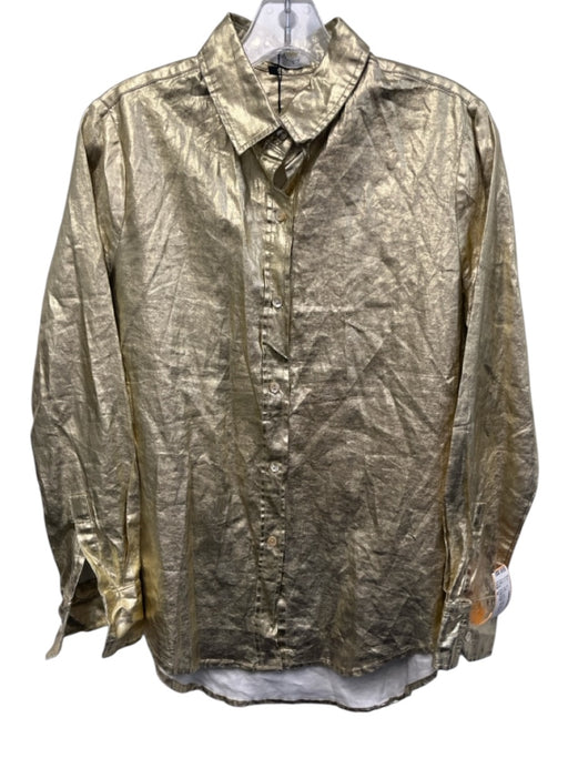 Lanhtropy Size M Gold Linen Foil Coating Metallic Long Sleeve Blouse Top Gold / M