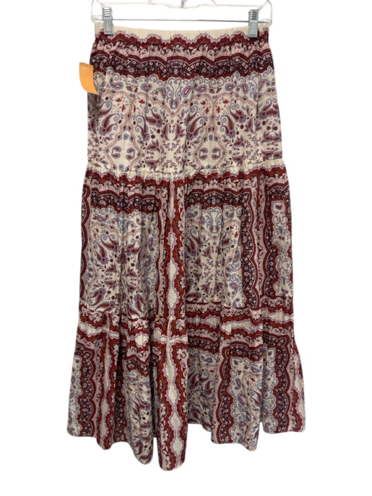 Cara Cara Size XS red, Blue, Cream Cotton Elastic Waist Paisley Print Midi Skirt red, Blue, Cream / XS