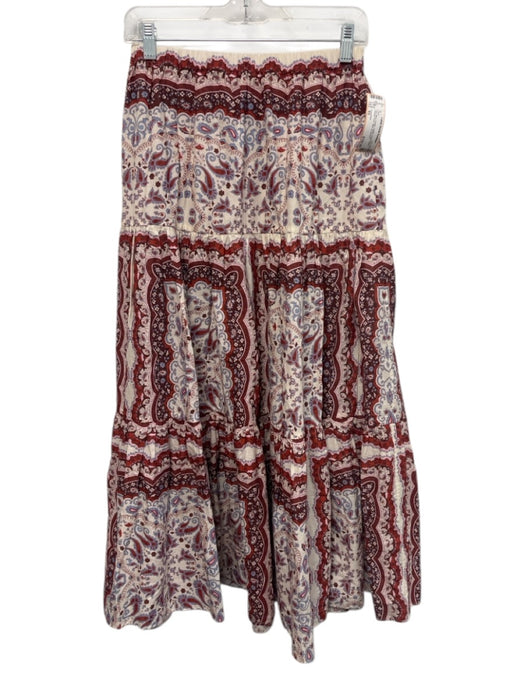 Cara Cara Size XS red, Blue, Cream Cotton Elastic Waist Paisley Print Midi Skirt red, Blue, Cream / XS