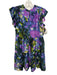 Marie Oliver Size L Purple, Blue, Green Rayon & Silk Ruffle Cap Sleeve Dress Purple, Blue, Green / L