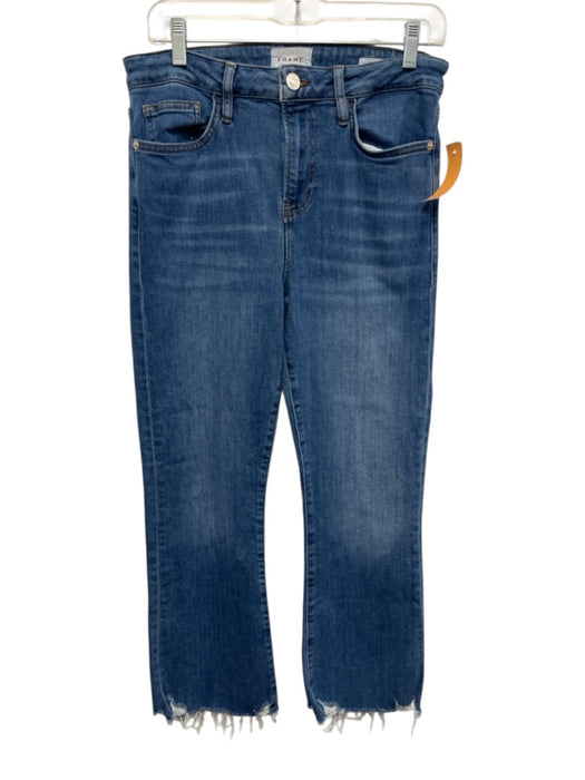 Frame Size 29 Medium Wash Cotton & Rayon High Rise Whiskering Flare Leg Jeans Medium Wash / 29