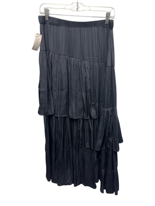Current Air Size L Dark Blue Polyester Satin Elastic Waist Ruffle Midi Skirt Dark Blue / L