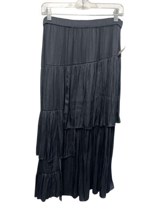 Current Air Size L Dark Blue Polyester Satin Elastic Waist Ruffle Midi Skirt Dark Blue / L