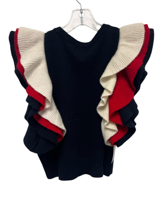Madeleine Thompson Size S Navy & Multi Wool & Cashmere Ruffle Cap Sleeve Top Navy & Multi / S