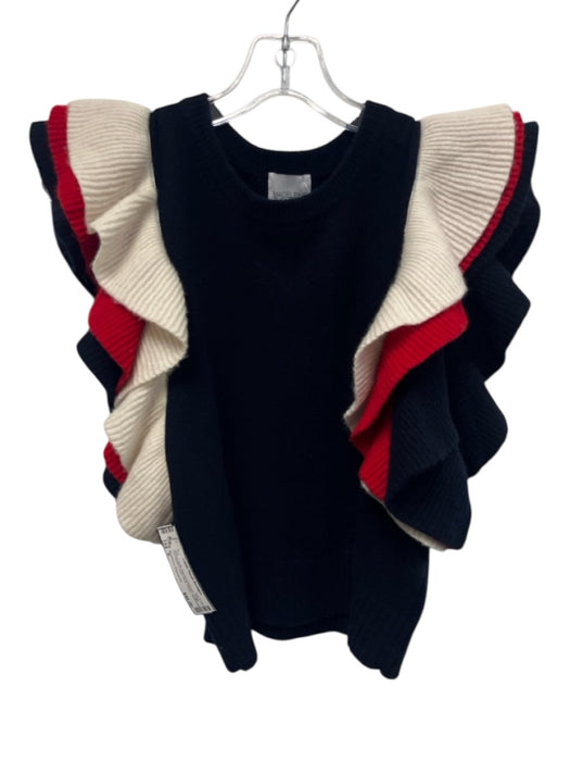 Madeleine Thompson Size S Navy & Multi Wool & Cashmere Ruffle Cap Sleeve Top Navy & Multi / S