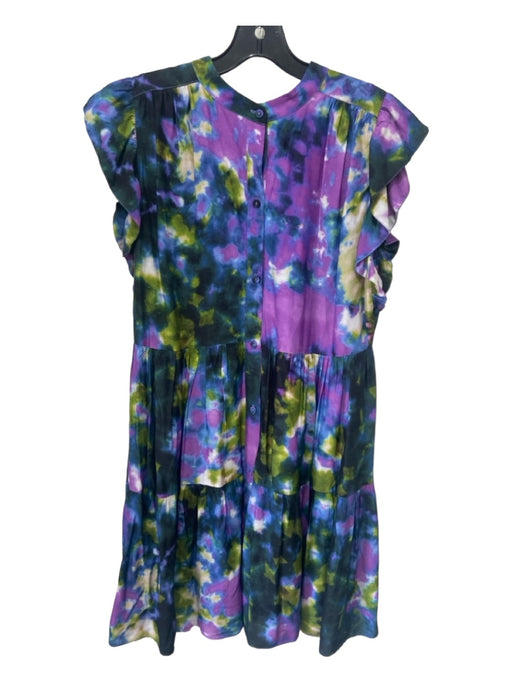 Marie Oliver Size S Green & Purple Rayon Blend Tie Dye Ruffle Cap Sleeve Dress Green & Purple / S