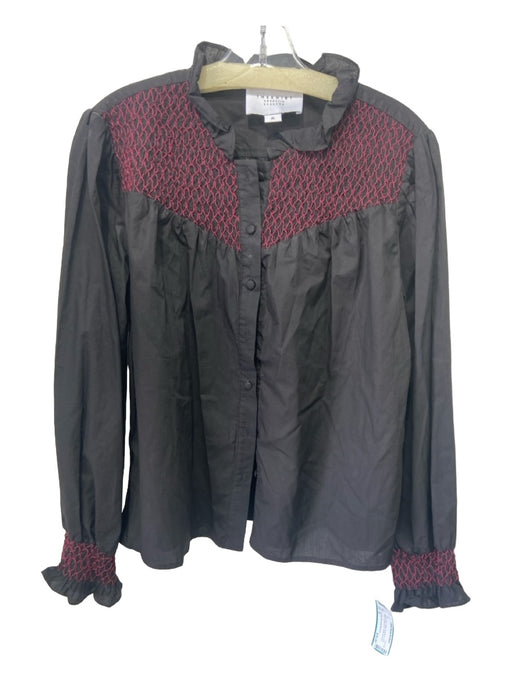 The Shirt Rochelle Behrens Size XL Black & Red Cotton Smocked Long Sleeve Top Black & Red / XL