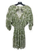 Misa Size M Green & White Polyester Metallic Thread 3/4 puff sleeve Mini Dress Green & White / M