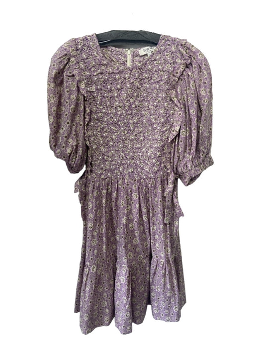 Sea New York Size L Purple White Brown Cotton Floral Puff 1/2 Sleeve Dress Purple White Brown / L