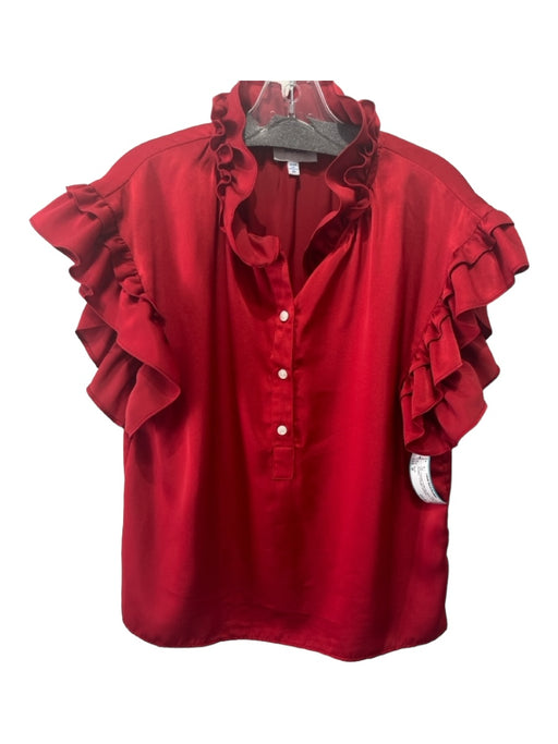 Koch Size M Red Polyester Ruffle Cap Sleeve Ruffle Neckline 1/2 Button Top Red / M