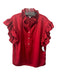 Koch Size M Red Polyester Ruffle Cap Sleeve Ruffle Neckline 1/2 Button Top Red / M