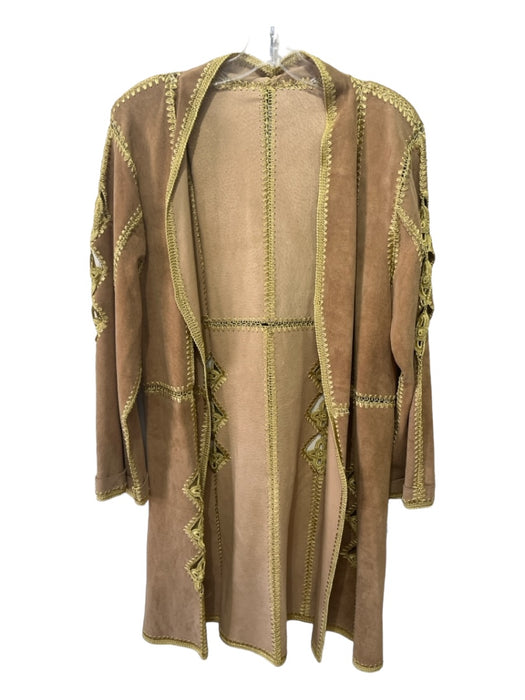 Size S/M Brown & Green Suede Paneled Stitched Shoulder Pads Hip Length Jacket Brown & Green / S/M