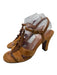 Chie Mihara Shoe Size 38 Camel Brown Suede open toe T Strap Ruffle Midi Pumps Camel Brown / 38