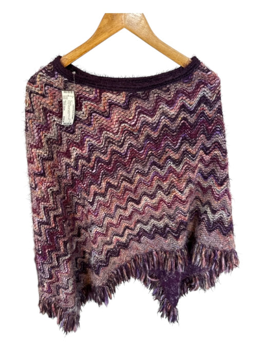 Missoni Size One Size Purple & tan print Wool Blend Knit Fringe Poncho Sweater Purple & tan print / One Size