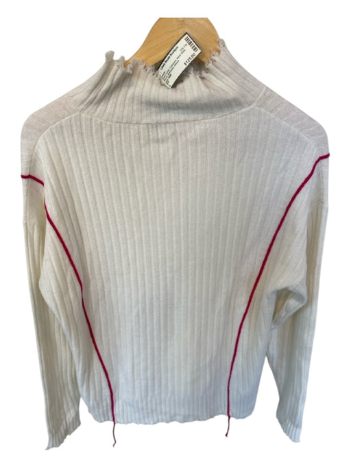 SOH Size L Cream & pink Cashmere Mock Neck Ribbed distressed Sweater Cream & pink / L