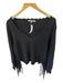 27 Miles Size M Black Cashmere Leather Fringe V Neck Knit Sweater Black / M