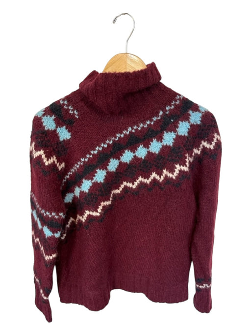 Derek Lam 10 Crosby Size M Maroon & Blue Alpaca Blend Turtle Neck Knit Sweater Maroon & Blue / M