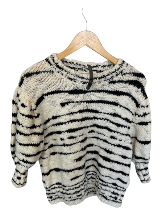 Ulla Johnson Size L Cream & Black Merino Wool Knit Long Balloon Sleeve Sweater Cream & Black / L